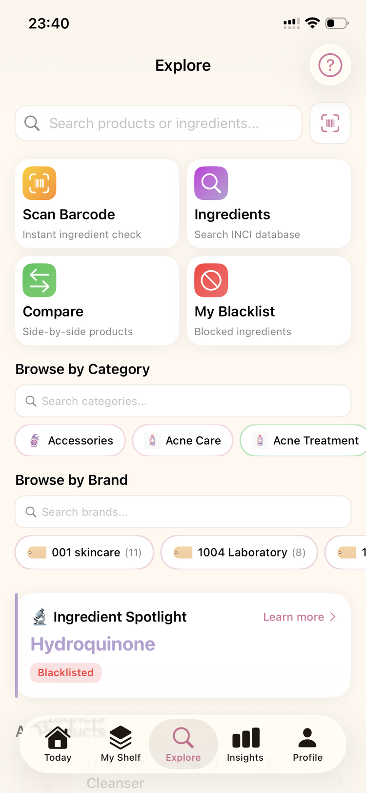 Explore ingredients & scan barcodes